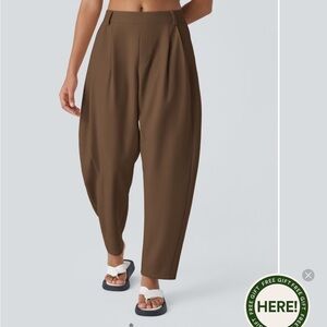 HALARA Brown Tapered Trousers with Pleated Front